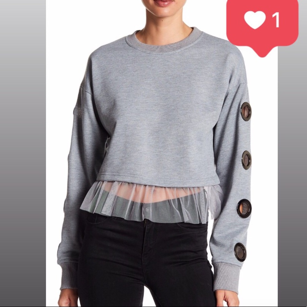 Metal Ringlet Crew Neck Ruffle Sweater